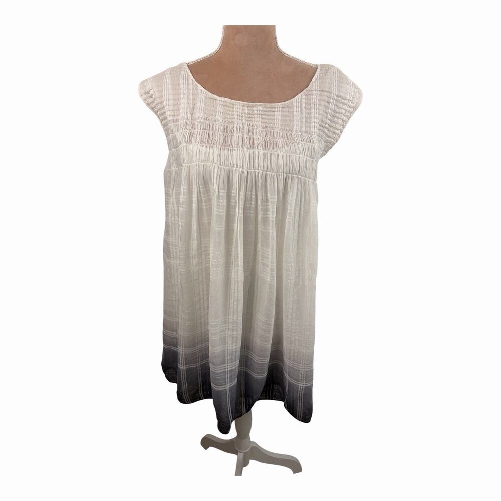 Max Studio White Gray Ombre Smocked Gauze Dress Womens XS Cap Sleeve Boho